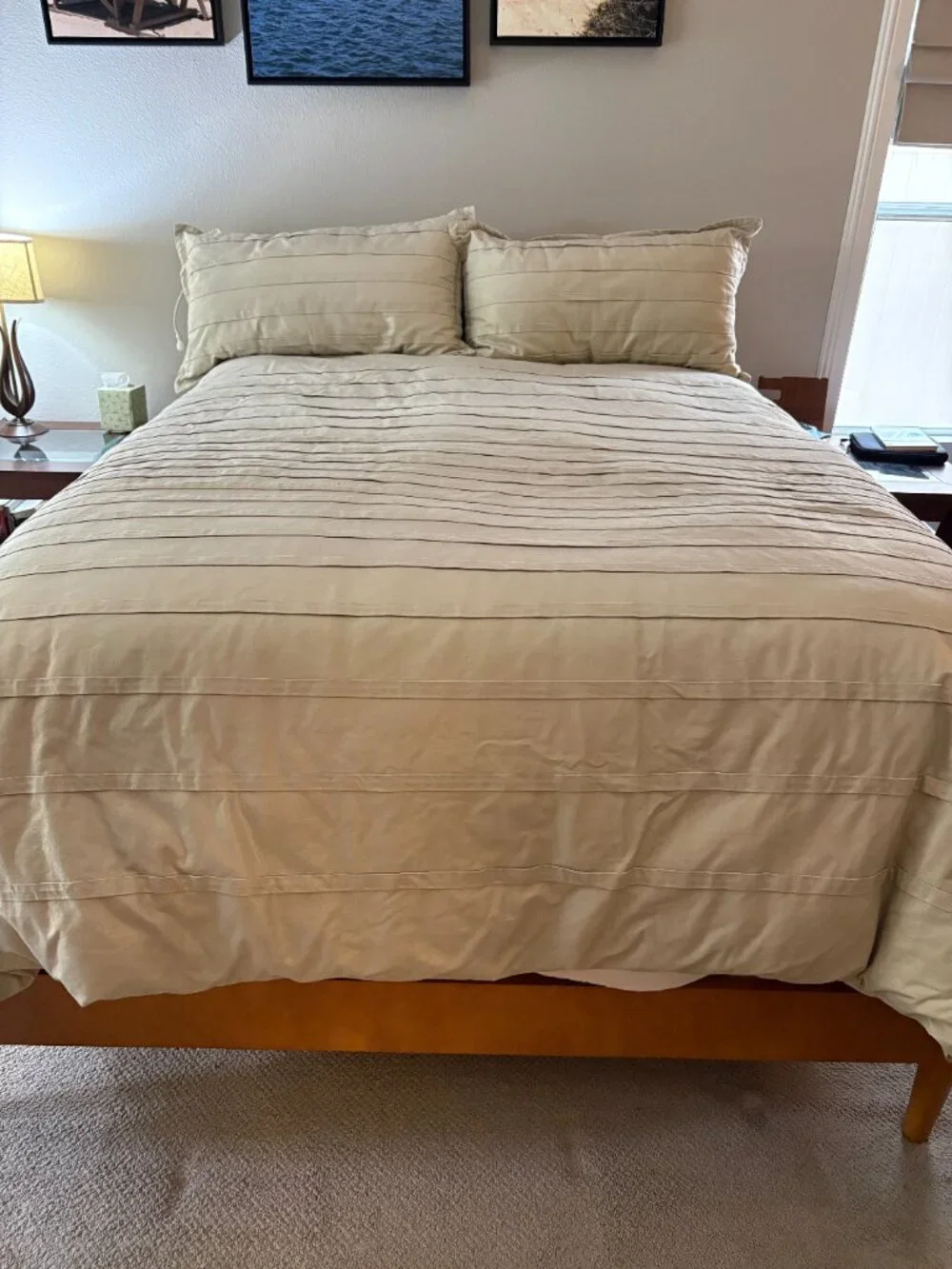 King Size Beige & Gold Duvet Cover Set with 2 Standard Pillow Shams
